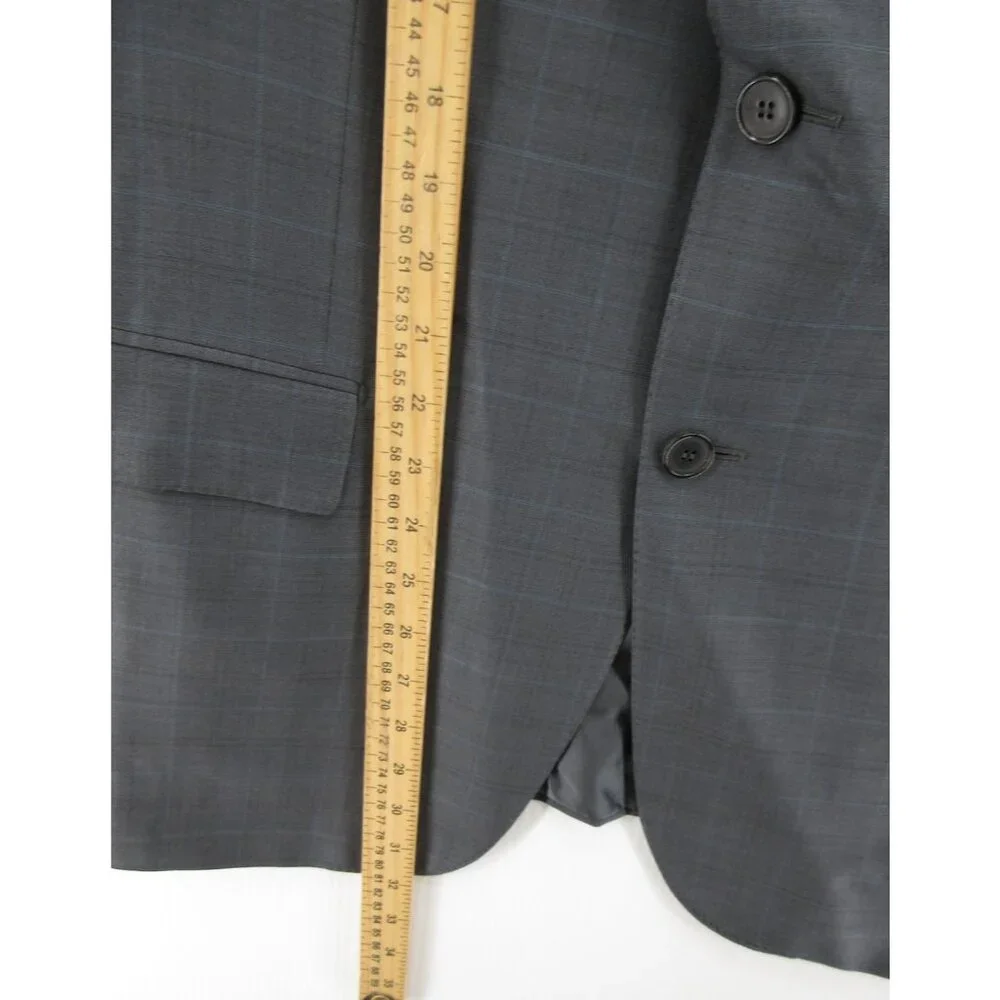 Ermenegildo Zegna Sport Coat 44 Charcoal Blazer Wool Windowpane Jacket*
